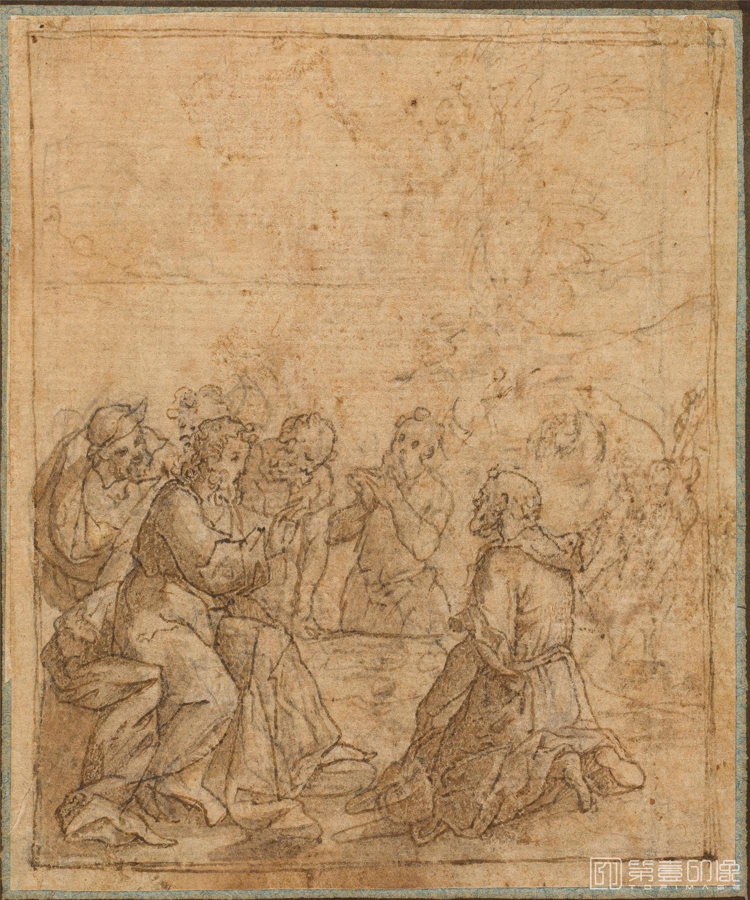 素描-西班牙普拉多美术馆素描藏画-Anonimo-Predicacion de Cristo a los Apostoles-0470